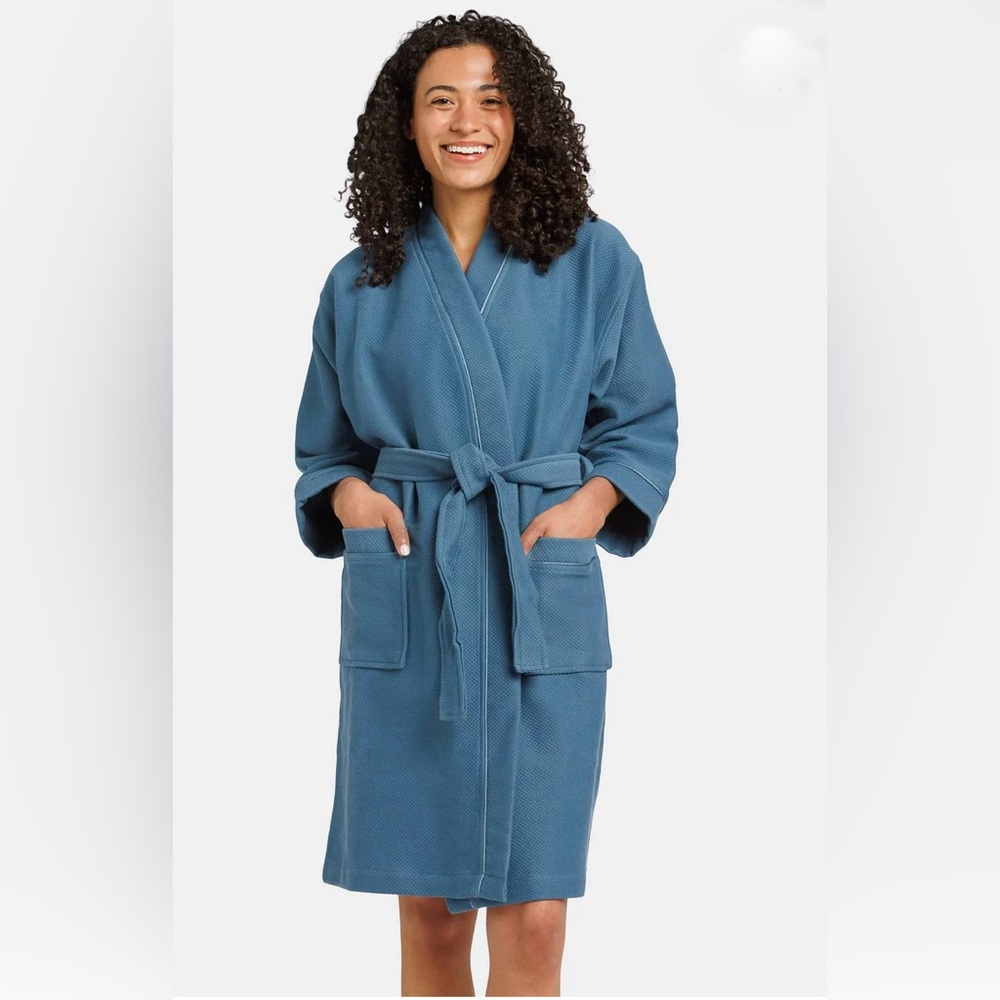 Fishers Finery Modal Kimono Resort Spa Robe Size M Blue Weighted & Textured New